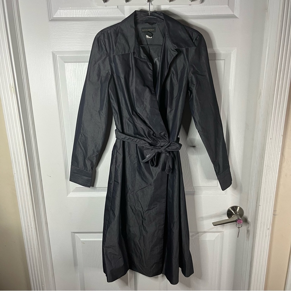 Banana Republic Black Trench Coat Made In Italy with Silver Sequin Skirt
